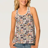 Anime cats repeating pattern tank top