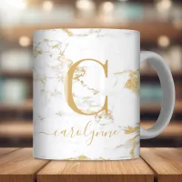 Chic Trendy Gold Foil Marble Monogram Coffee Mug