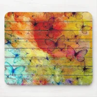 Butterflies on a Colorful Rustic Wood Mouse Pad
