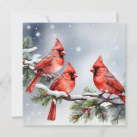 Cardinals in the Snow 3 Flat Holiday Card