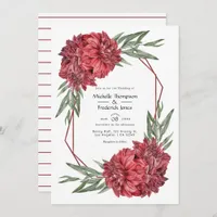 Modern Geometric Burgundy Floral Wedding Invitation