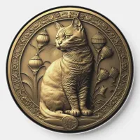 Gold Sitting Cat Medallion Wireless Charger
