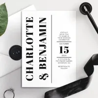 Modern Vertical Bold Black And White Wedding Invitation