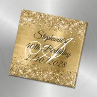 Faux Gold Glitter and Foil Monogram 40th Birthday Magnet