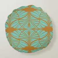 Elegant Art Deco Turquoise & Gold Gouache Scallops Round Pillow