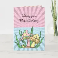 Happy Birthday Retro Mushrooms and Coloring page  Card