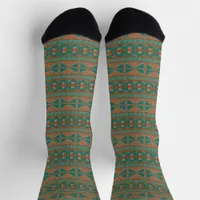 Southwestern Teal Copper Colors Geometric Pattern Socks