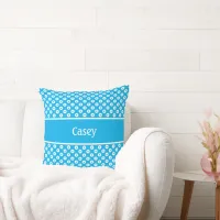 Blue Polka-Dots with Name on Stripe Throw Pillow