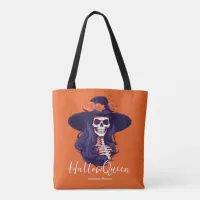 HallowQueen Skeleton Woman Orange Halloween Tote Bag