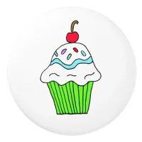 Whimsical Lime Green Cupcake with Cherry on Top Ceramic Knob