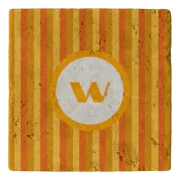 Rustic Orange Striped Stone Trivet with Monogram