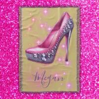 Monogrammed High Heel in Glitter Pink | Throw Blanket