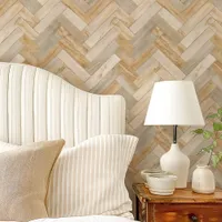 Beige and Cream Marble Herringbone Chevron Wallpaper