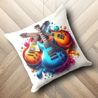 Colorful Guitars Live Life Out Loud with Music Throw Pillow