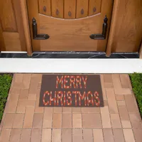 Merry Christmas Candy Cane Holiday Font Blue Coir Doormat