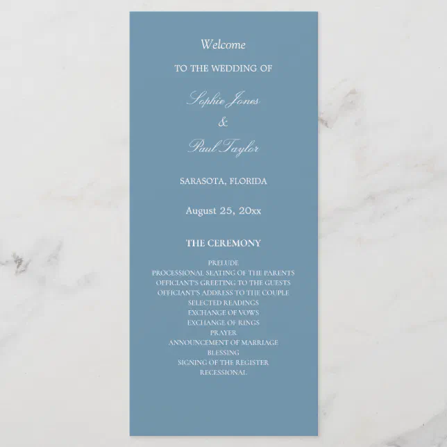 Elegant Dusty Blue Wedding Program