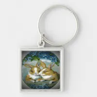 Vintage Easter Bunnies Textured Image, ZSSG Keychain