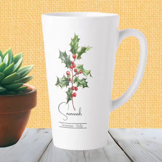 Birth Month Flower December Holly Latte Mug