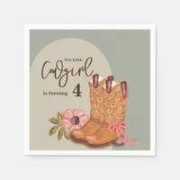 Western Cowgirl Boho Flowers Boots Birthday Party Napkins