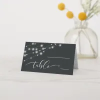 Modern String Lights Wedding Table B&W ID585 Place Card