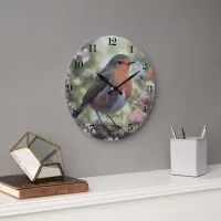 Robin Red Breast In Nature | Trees And Flowers Large Clock