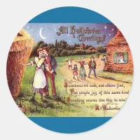 Vintage All Halloween Greeting Couple Classic Round Sticker