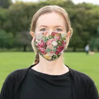 Burgundy Floral Roses and Daisies Adult Cloth Face Mask