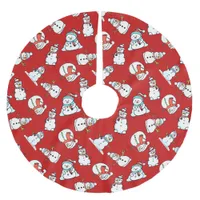 Cute Snowmen Pattern Red Christmas Brushed Polyester Tree Skirt