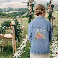 Bride Bachelorette Party Retro Boho Flowers Bow Denim Jacket