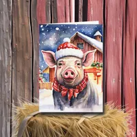 Cute Rustic Christmas Pig and Barn  Card