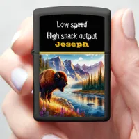 Buffalo by Serene River in Mountains Zippo Lighter