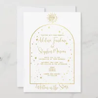 Celestial White and Gold Stars Moon & Sun Wedding Invitation