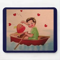 Boy Holding Heart in Boat Mouse Pad