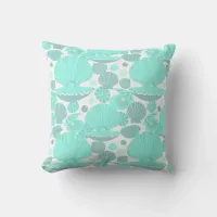 Blue Seashells Oyster Shells and Pearls Pattern Throw Pillow