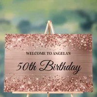 Glittery Rose Gold Foil 50th Birthday Welcome Acrylic Sign