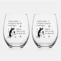 Room for More Wine Funny Quote with Cat Stemless Wine Glass