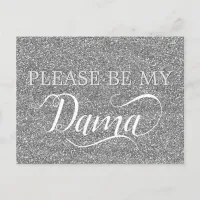 Chic Silver Glitter Dama Quinceanera Dama Proposal Invitation Postcard