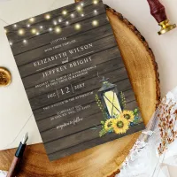 Barn Wood String Lights Sunflowers Lantern Wedding Invitation