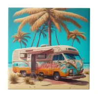 Retro RV and Palm Trees Ceramic Tile