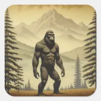 Vintage Bigfoot in the Mountains and Pines Square Sticker