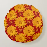 Beautiful Medley of Red Yellow Marigold Flowers Round Pillow