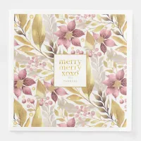 Pink Gold Christmas Merry Pattern#21 ID1009 Paper Dinner Napkins