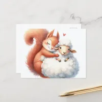 Fairytale Squirrel Hugs a Sheep Postcard