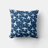 Navy Blue Aeroplane Patterned Aviation Themed Throw Pillow