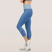 Blue Hearts Monogram & Name Custom Capri Leggings