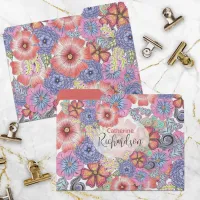 Vibrant Colorful Hand-drawn Flowers and Leaves File Folder