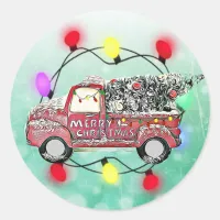 Truck with Christmas Tree Lights and Tree Classic Round Sticker