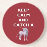 Keep Calm Catch a Unicorn White Font, Retro, ZKoA Coaster