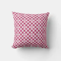 Pink Checkers & Hearts Throw Pillow