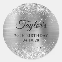 Glittery Silver Foil 70th Birthday Classic Round Sticker